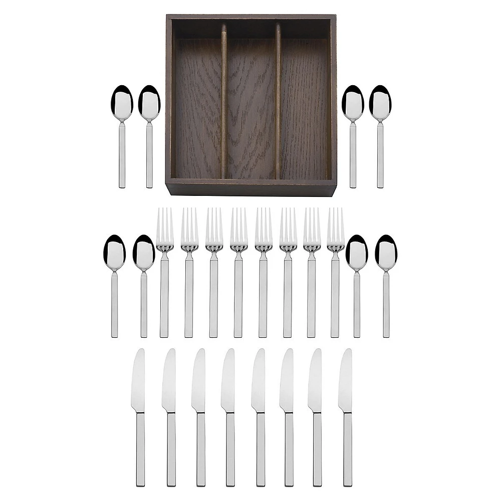 Arlo 24-Piece Flatware Set With Rubberwood Caddy