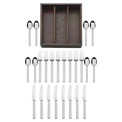 Arlo 24-Piece Flatware Set With Rubberwood Caddy