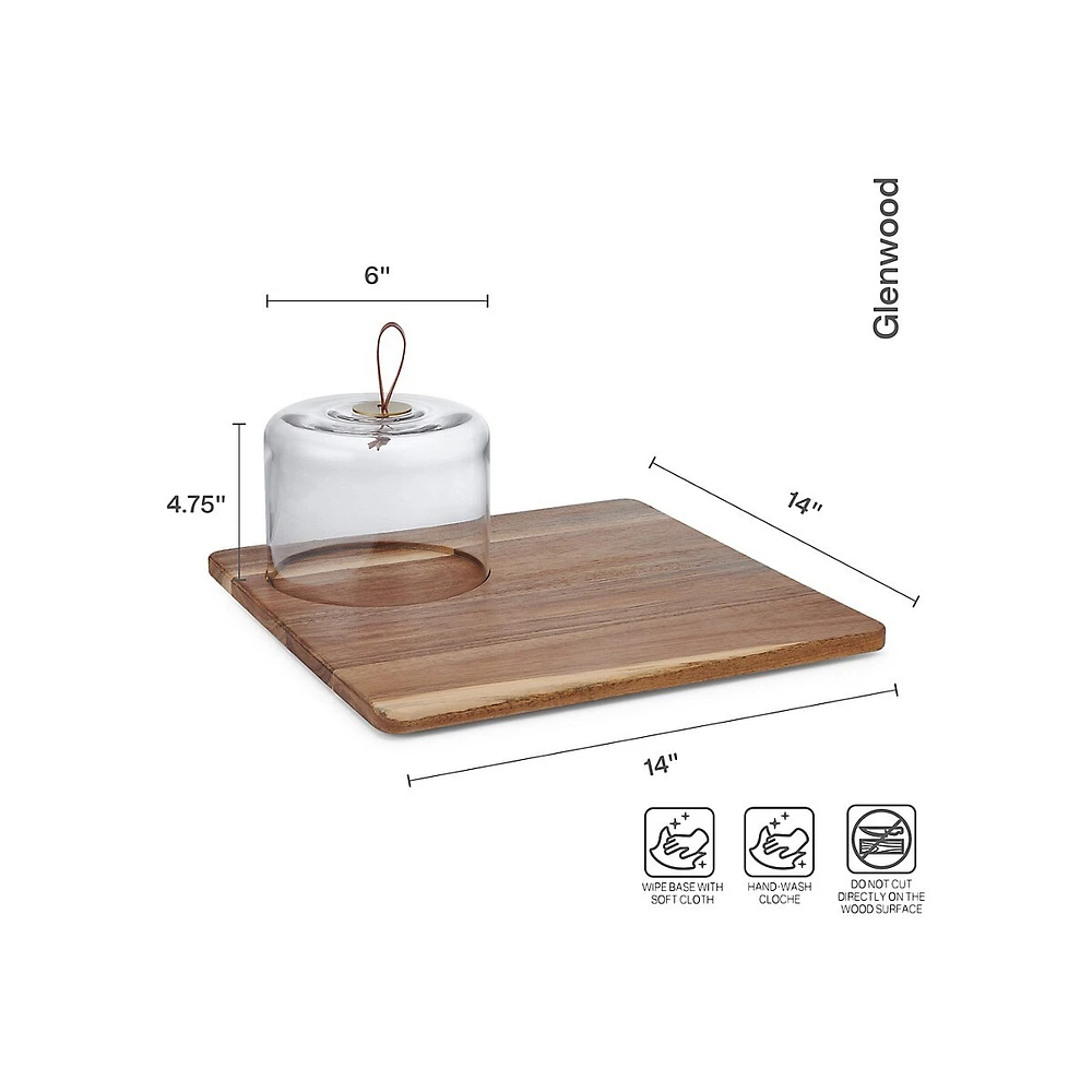 Glenwood Square Serve Board with Glass Cloche