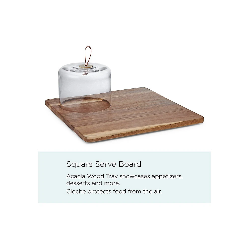 Glenwood Square Serve Board with Glass Cloche