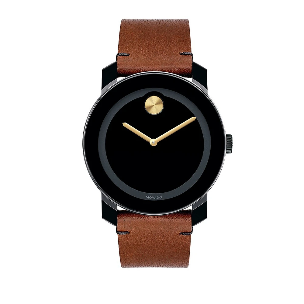 Bold Analog Leather Strap Watch