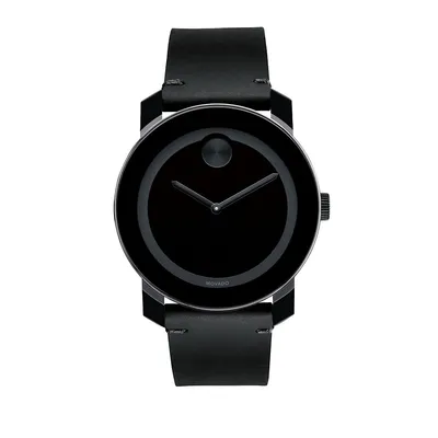 Bold Black Steel and Leather Analog Watch
