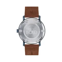 Bold Stainless Steel & Leather-Strap Watch