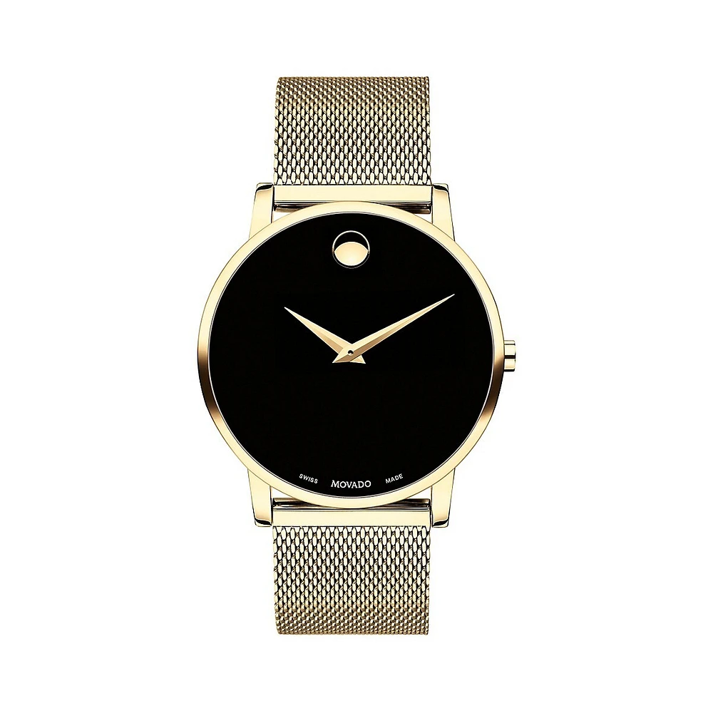 Museum Black Dial & Goldtone Mesh Bracelet Watch