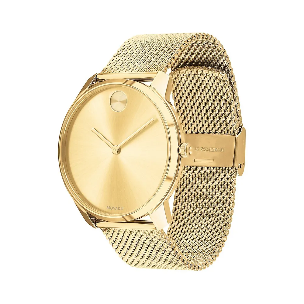 Gold Ion-Plated Stainless Steel Mesh Bracelet Watch