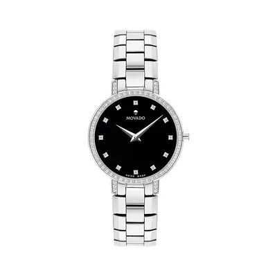 Montre-bracelet Faceto en acier inoxydable à cadran noir et diamants de 0,296 ct PT 0607484
