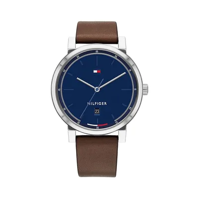 Blue Dial & Brown Leather Strap Watch