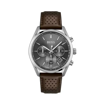 Montre de plongée chronographe en acier inoxydable avec bracelet en cuir Champion