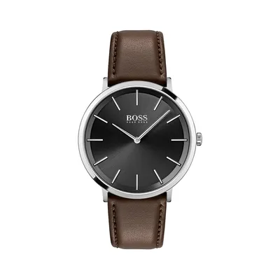 Skyliner Stainless Steel & Leather-Strap Watch
