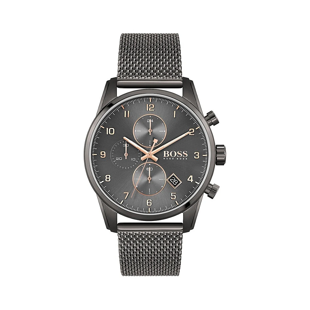 Montre chronographe en acier inoxydable avec bracelet milanais Skymaster