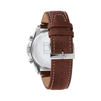 Stainless Steel Case & Brown Leather Strap Chronograph Watch