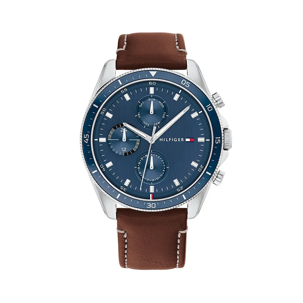 Stainless Steel Case & Brown Leather Strap Chronograph Watch