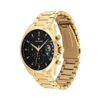 Montre chronographe à cadran ajouré noir avec bracelet plaqué or