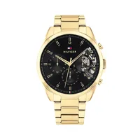 Montre chronographe à cadran ajouré noir avec bracelet plaqué or