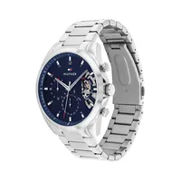 Blue Openwork Dial & Stainless Steel Bracelet Chronograph Watch