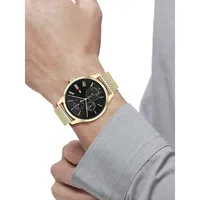 Montre chronographe à cadran noir à bracelet milanais en acier plaqué or 1791848