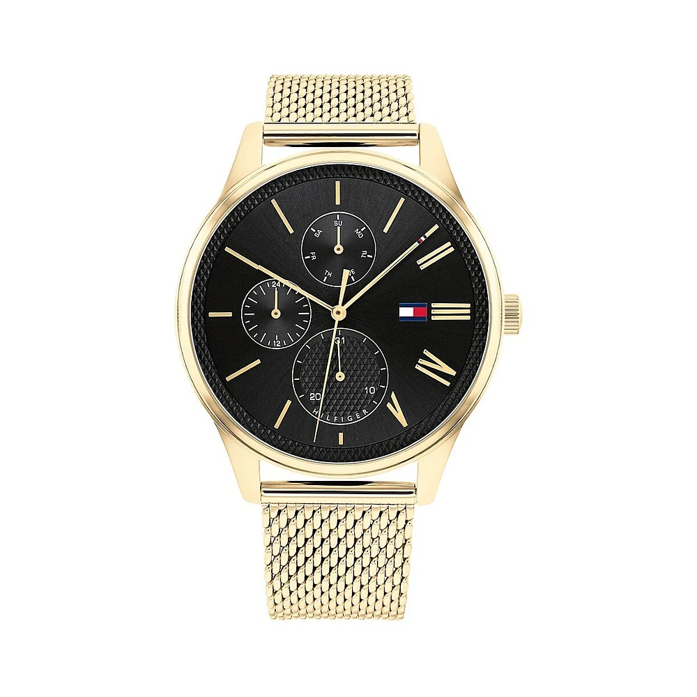 Black Dial & Goldplated Steel Mesh Bracelet Chronograph Watch 1791848