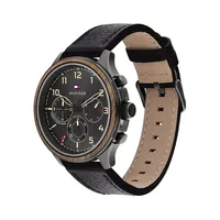 Montre chronographe à à lunette brune à bracelet en cuir noir 1791854