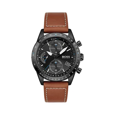 Pilot Edition Stainless Steel & Leather-Strap Chronograph Watch