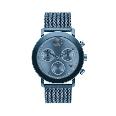 Montre chronographe à bracelet milanais en acier inoxydable à placage ionique bleu glace Bold Evolution 3600759