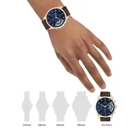 Montre chronographe à cadran bleu ouvert à bracelet en cuir brun Baker 1710453
