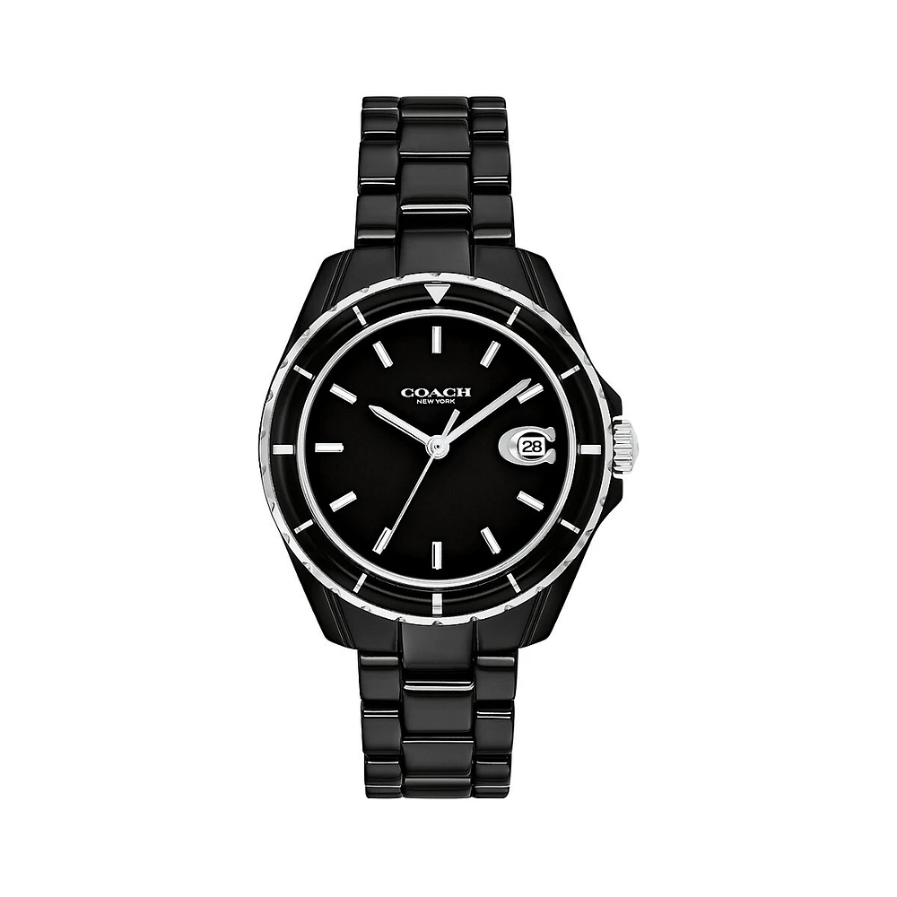 Montre-bracelet en acier inoxydable et céramique noire Preston 14503805