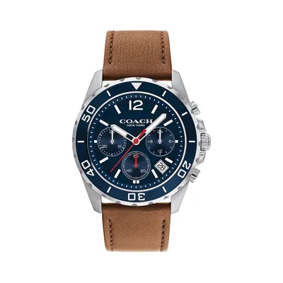 Montre chronographe à cadran bleu à bracelet en cuir brun Kent 14602560