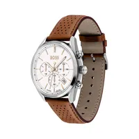 Champion Stainless Steel & Perforated Leather Strap Chronograph Watch 1513879