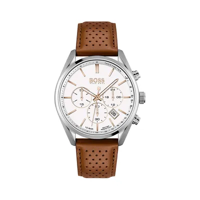 Champion Stainless Steel & Perforated Leather Strap Chronograph Watch 1513879