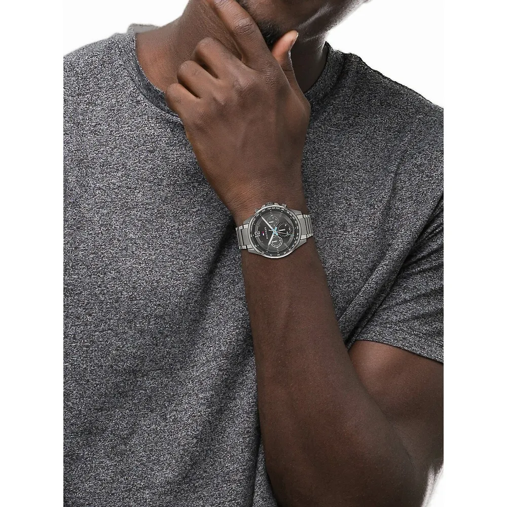 Montre-bracelet chronographe en acier gris à placage ionique Max, 1791975
