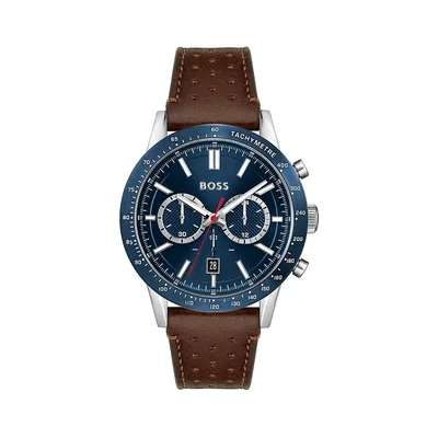 Montre chronographe à bracelet en cuir brun Allure 1513921