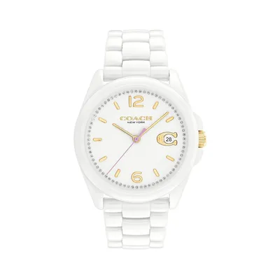 Greyson White Ceramic Bracelet Strap Analog Watch 14503925