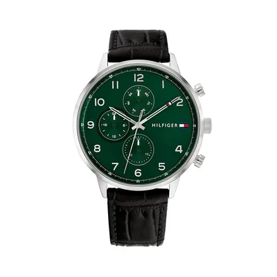 Green Dial Black Croc-Embossed Leather Watch 1791985