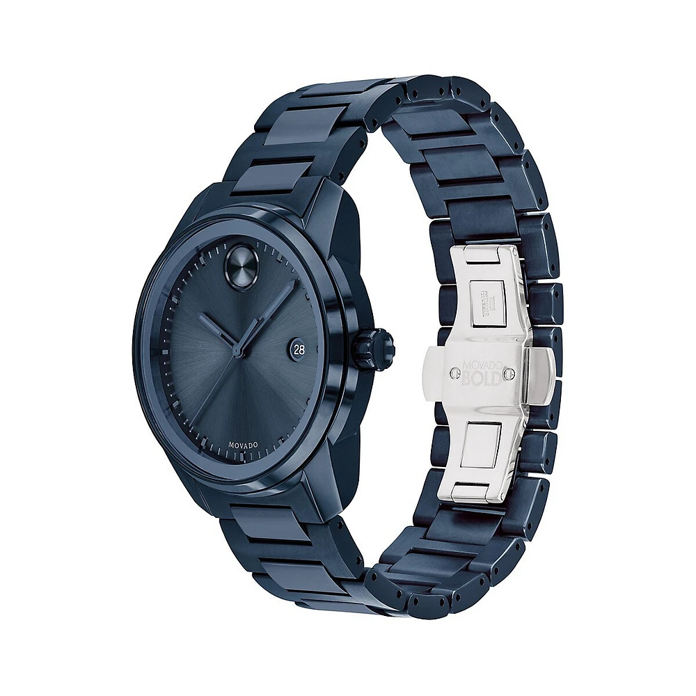 Montre-bracelet en acier inoxydable bleu Verso, 3600737