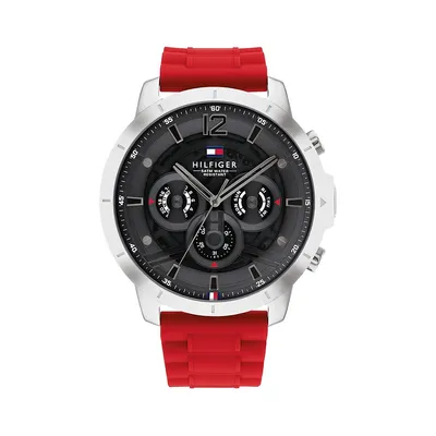 Montre chronographe avec cadran gris et bracelet rouge 1710490