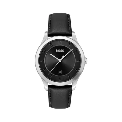 Purity Black Dial Stainless Steel & Leather Strap Analog Watch 1513984