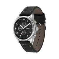 View Stainless Steel & Leather Strap Chronograph Watch 1513987