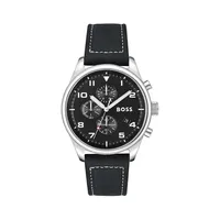 View Stainless Steel & Leather Strap Chronograph Watch 1513987