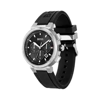 One Stainless Steel & Black Silicone Strap Watch 1513997