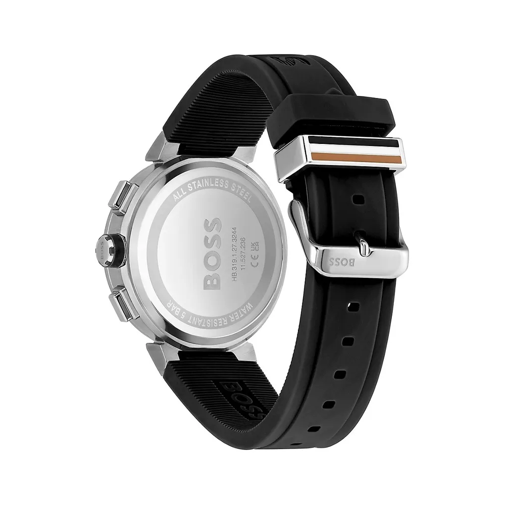 One Stainless Steel & Black Silicone Strap Watch 1513997