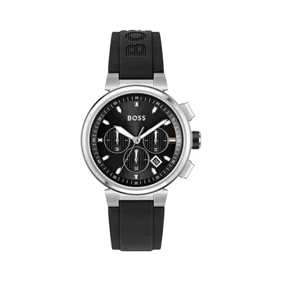 One Stainless Steel & Black Silicone Strap Watch 1513997