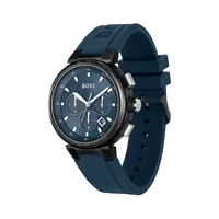 One Black Ionic-Plated Stainless Steel & Blue Silicone Strap Watch 1513998