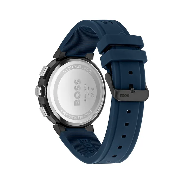 Stainless BOSS Centre 1513998 Black Blue | Steel The Pen Silicone Watch Ionic-Plated One & Strap