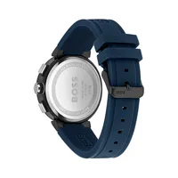 One Black Ionic-Plated Stainless Steel & Blue Silicone Strap Watch 1513998