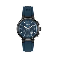 One Black Ionic-Plated Stainless Steel & Blue Silicone Strap Watch 1513998