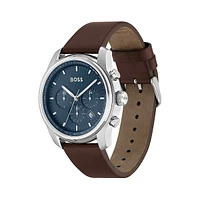 Trace Stainless Steel & Leather Strap Chronograph Watch​ 1514002