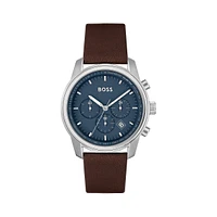 Trace Stainless Steel & Leather Strap Chronograph Watch​ 1514002