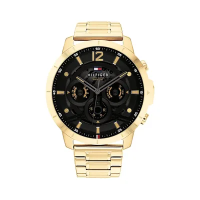 Montre chronographe à cadran noir et bracelet plaqué or pour homme 1710511