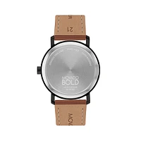 Montre en acier inoxydable à placage ionique noir avec bracelet en cuir Bold Evolution 2.0, 3601083