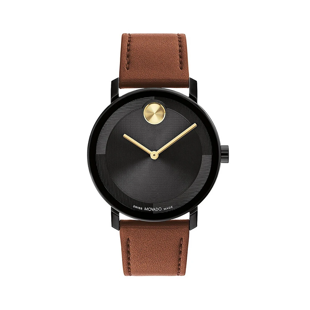 Montre en acier inoxydable à placage ionique noir avec bracelet en cuir Bold Evolution 2.0, 3601083